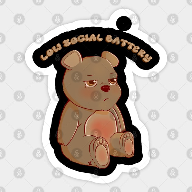 Low Social Battery| Kawaai | cute Bear Sticker by ZolliStore